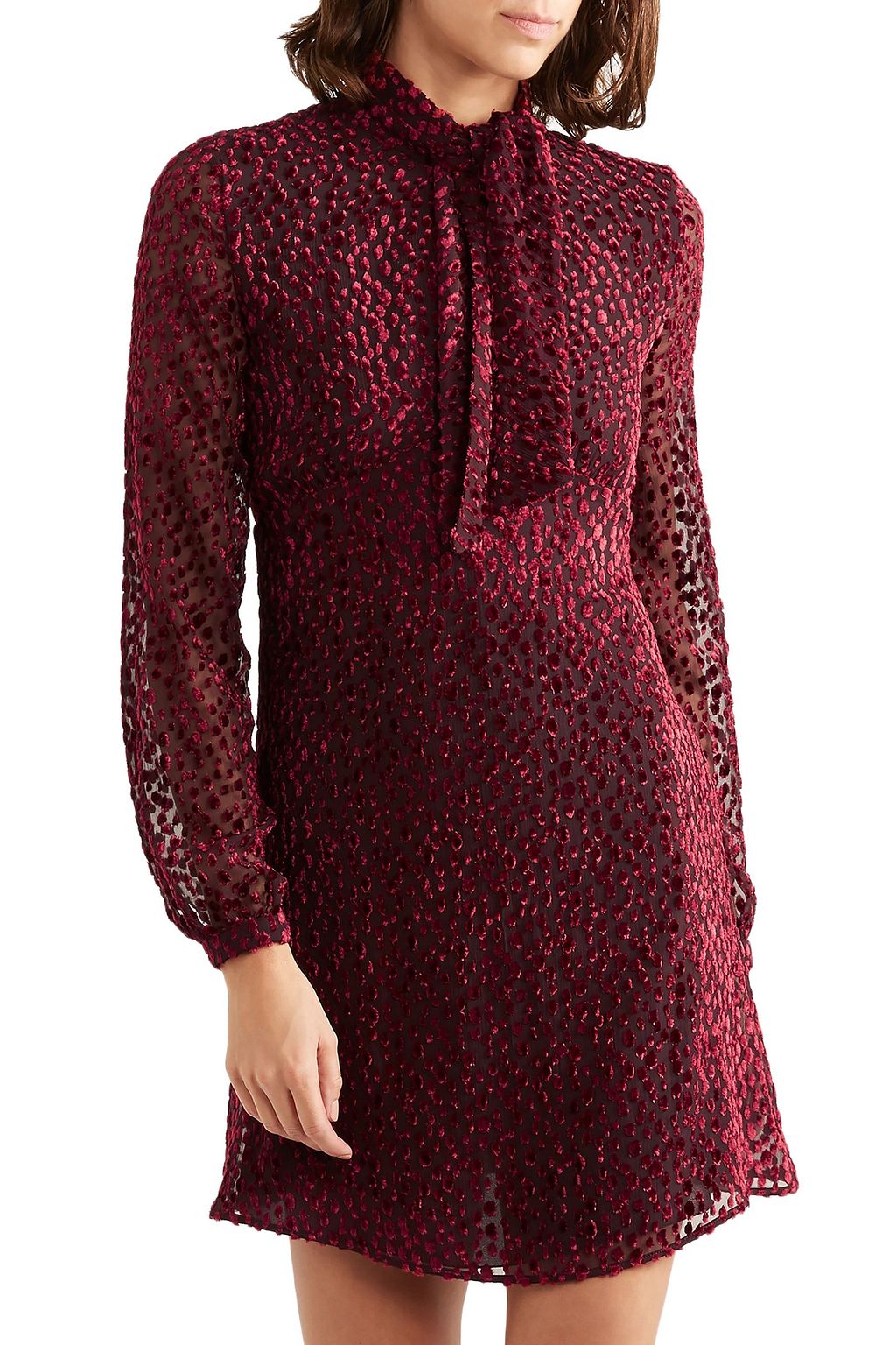 SAINT LAURENT Pussy-bow devoré-chiffon mini dress