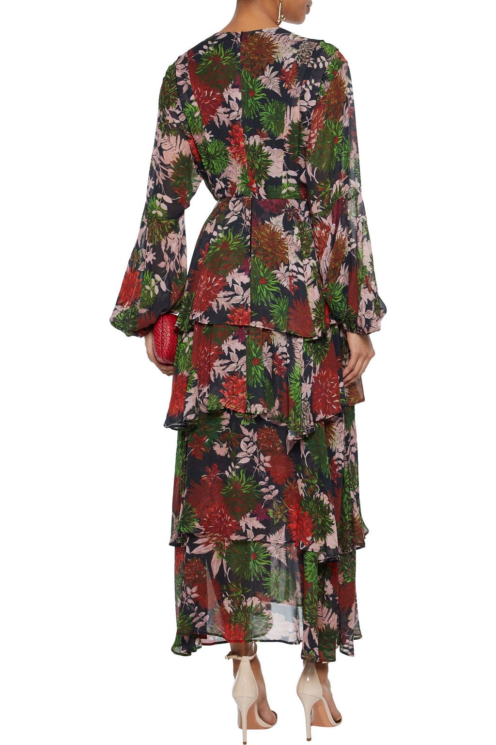 AINEA Wrap-effect tiered floral-print georgette maxi dress