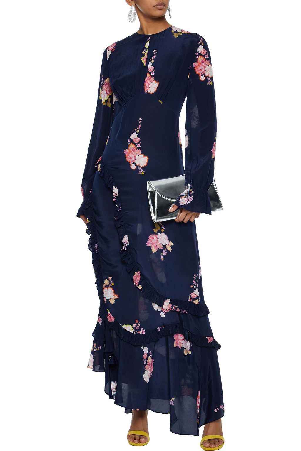 PREEN LINE Gabriella asymmetric gathered floral-print crepe de chine maxi dress