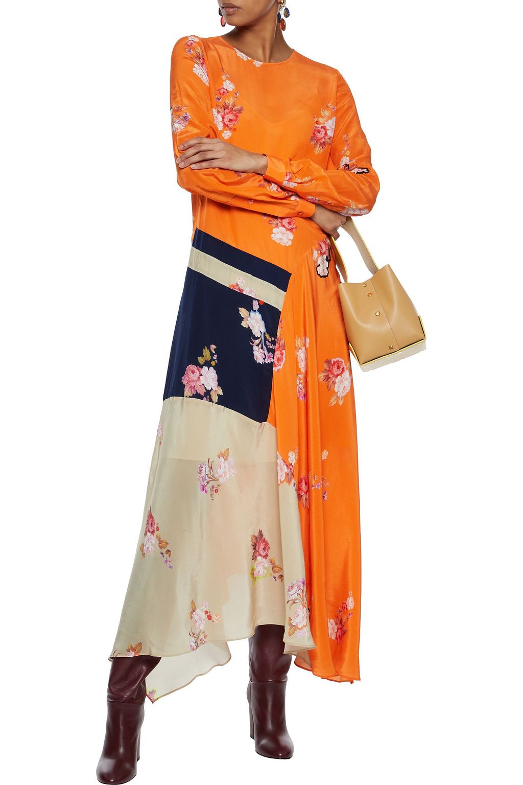 PREEN LINE Selena asymmetric floral-print crepe de chine maxi dress