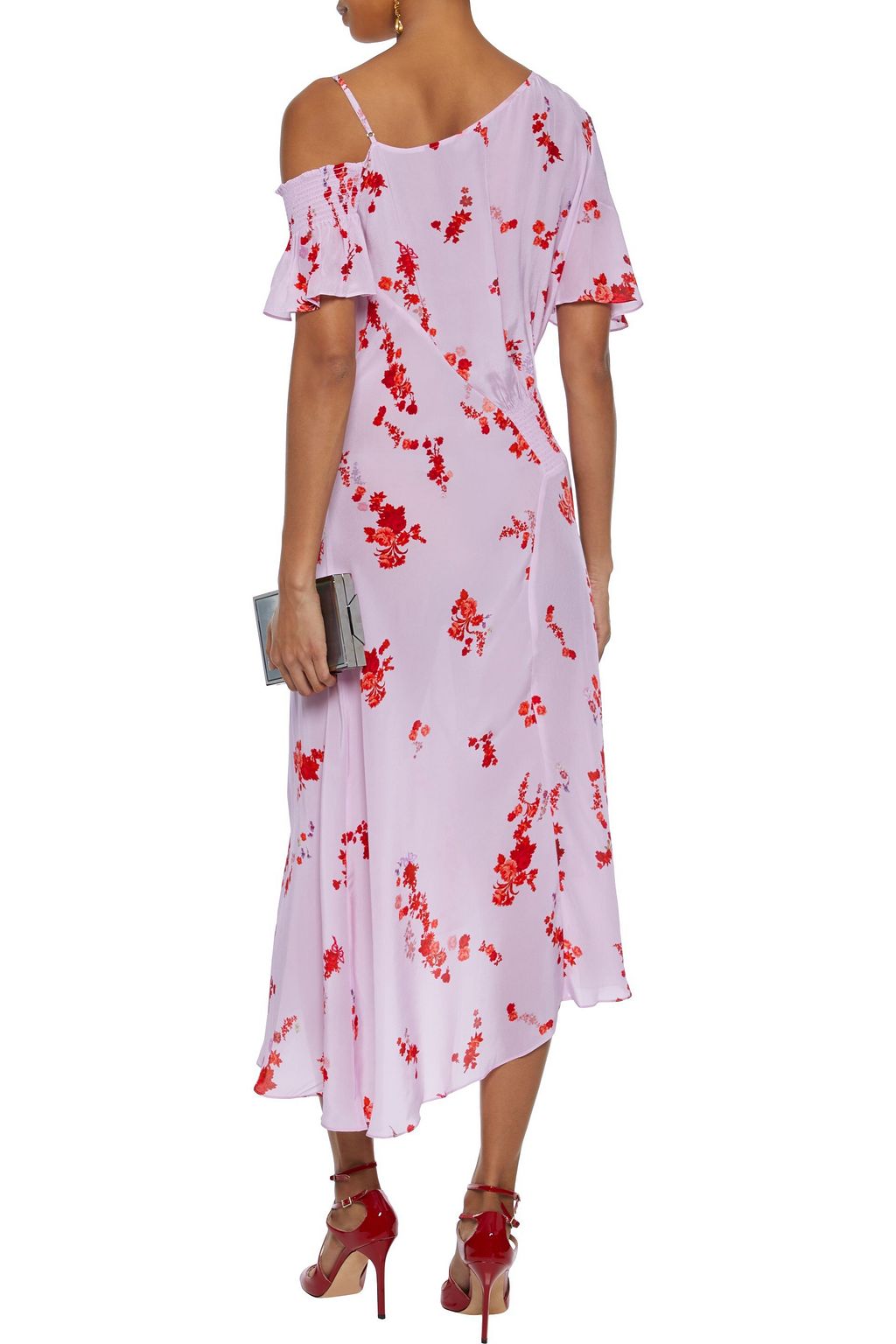 PREEN LINE Calithea cold-shoulder shirred floral-print crepe de chine midi dress