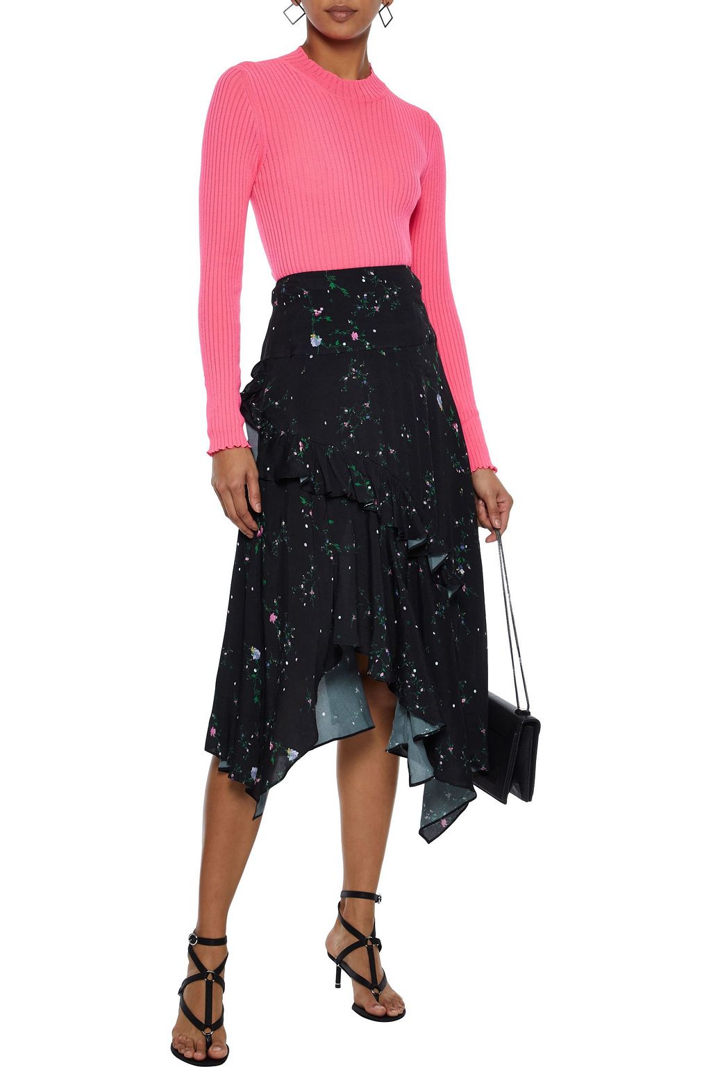 PREEN LINE Electra asymmetric floral-print crepe de chine skirt