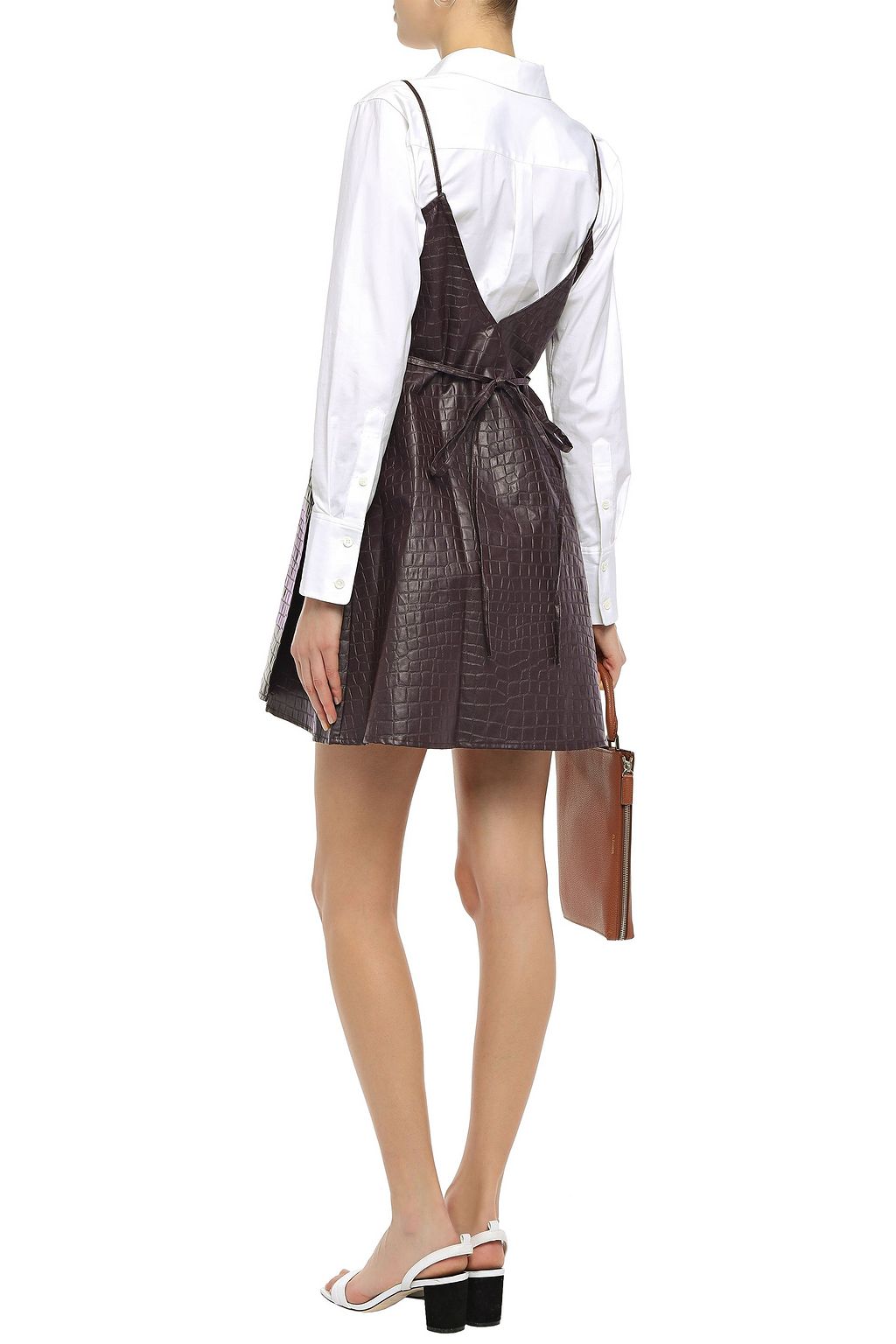 BEAUFILLE Faux croc-effect leather mini wrap dress