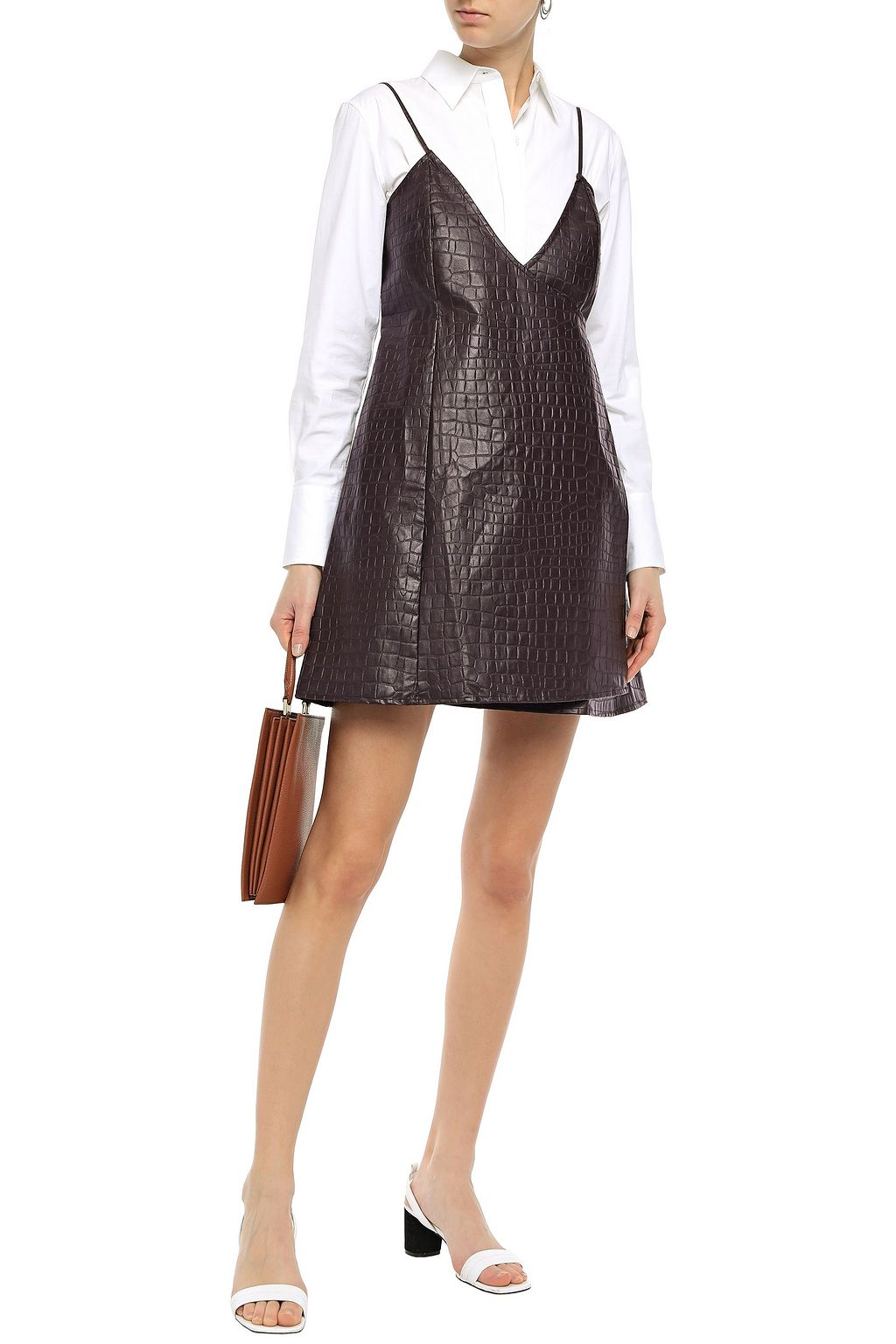 BEAUFILLE Faux croc-effect leather mini wrap dress