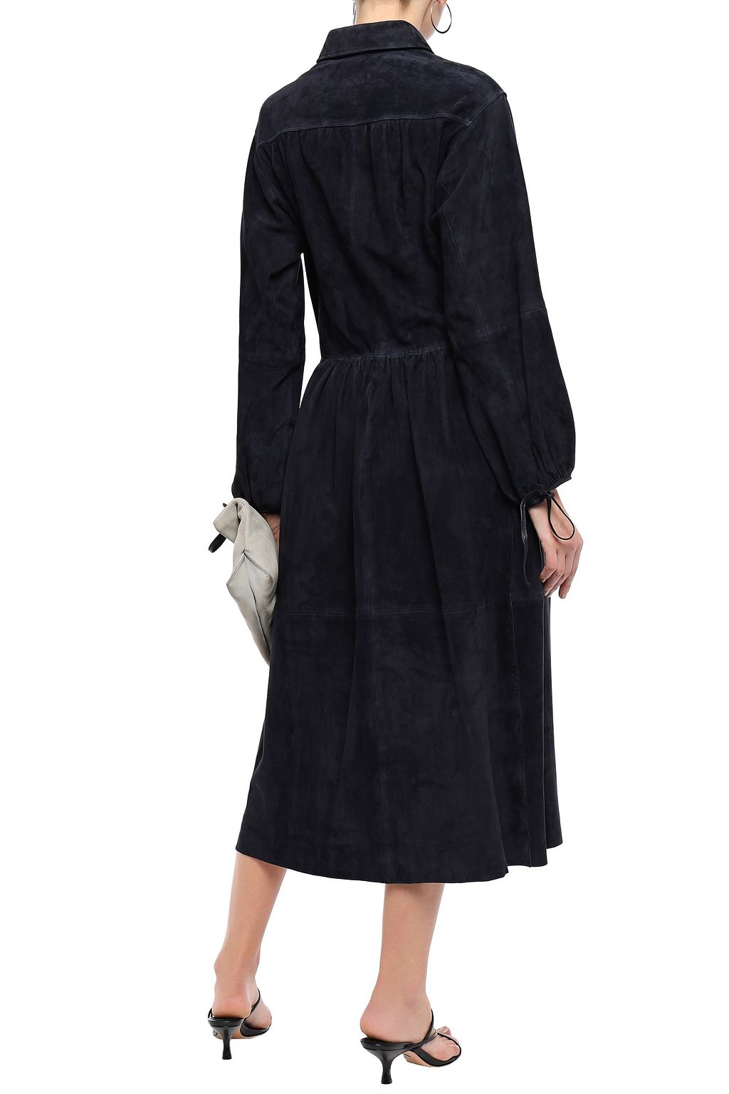 JOSEPH Claudia leather-trimmed suede midi shirt dress