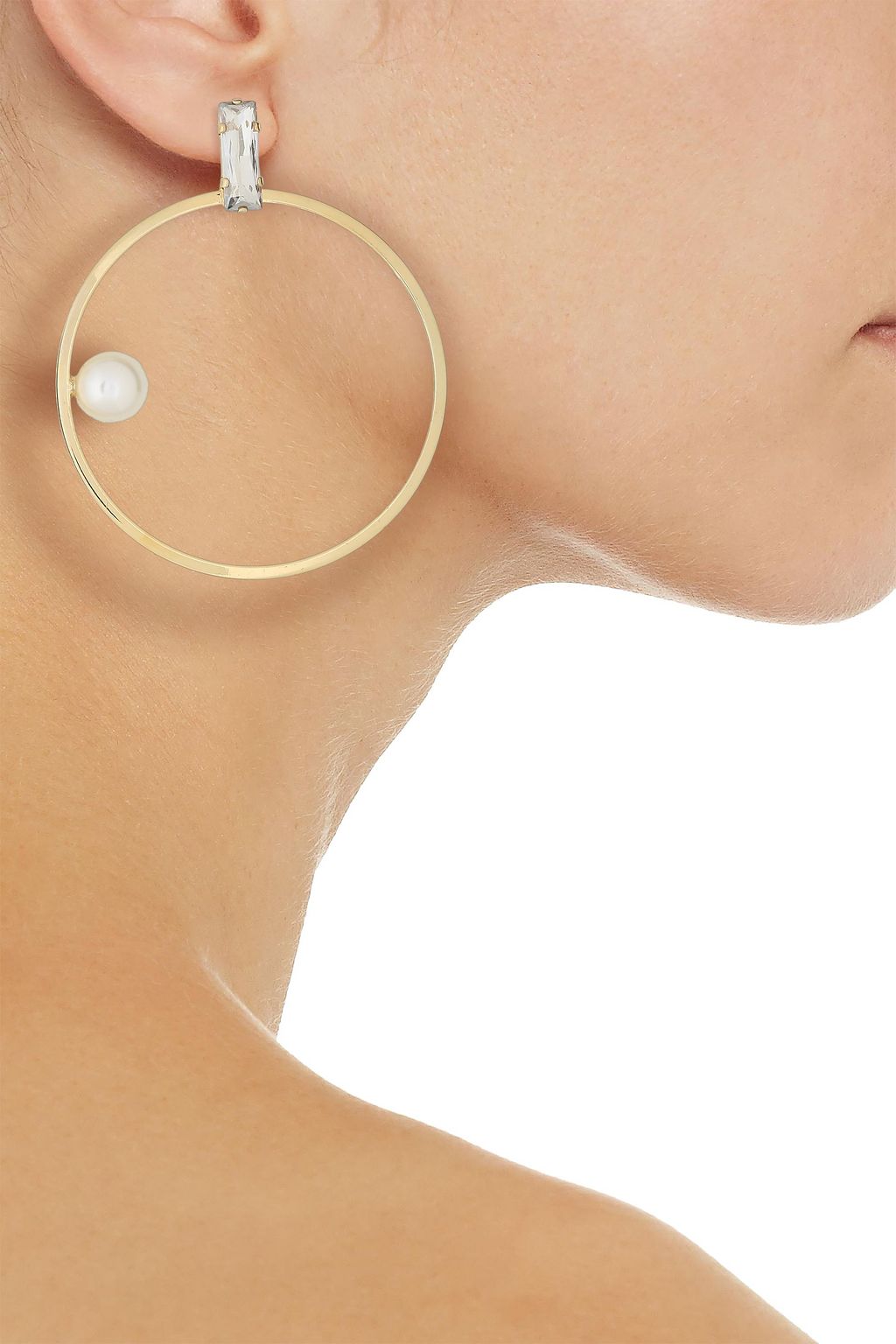 HELENE ZUBELDIA Gold-tone, crystal and faux pearl hoop earrings