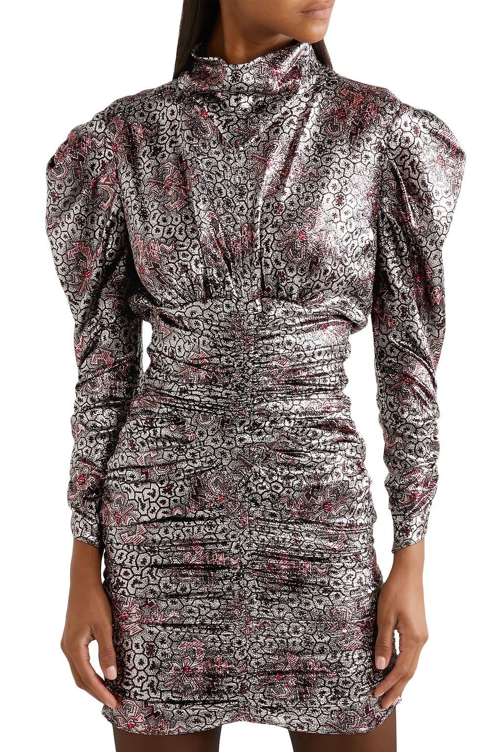 ISABEL MARANT Pandor ruched printed silk-blend lamé mini dress