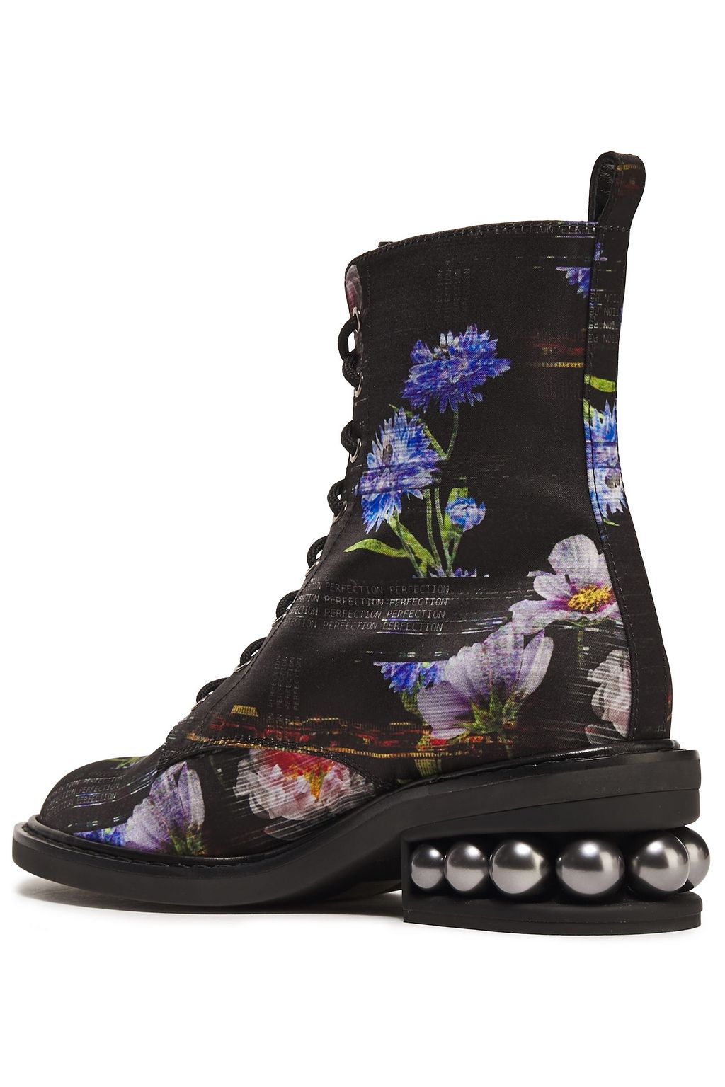 NICHOLAS KIRKWOOD Faux pearl-embellished floral-print satin ankle boots