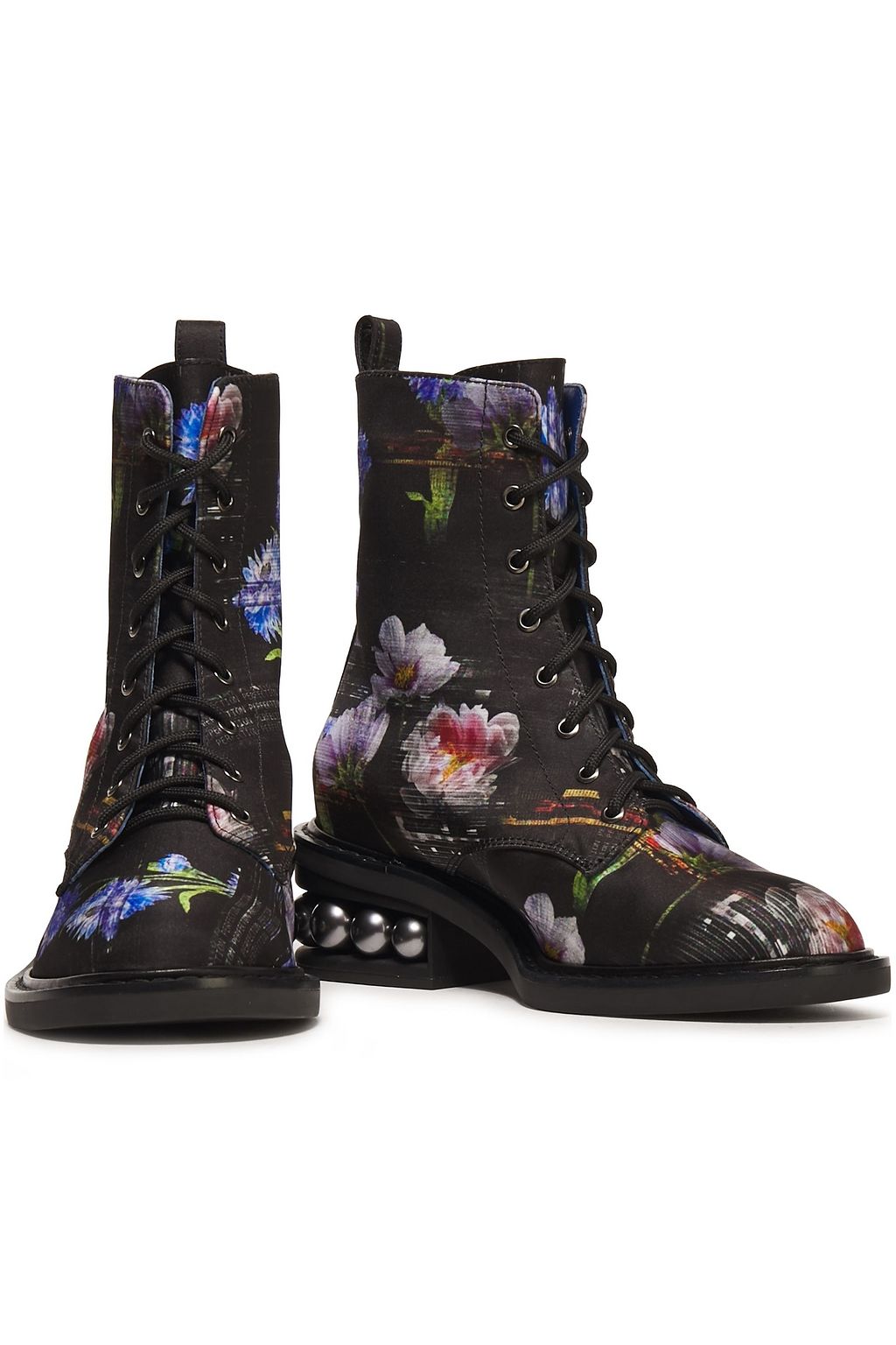 NICHOLAS KIRKWOOD Faux pearl-embellished floral-print satin ankle boots