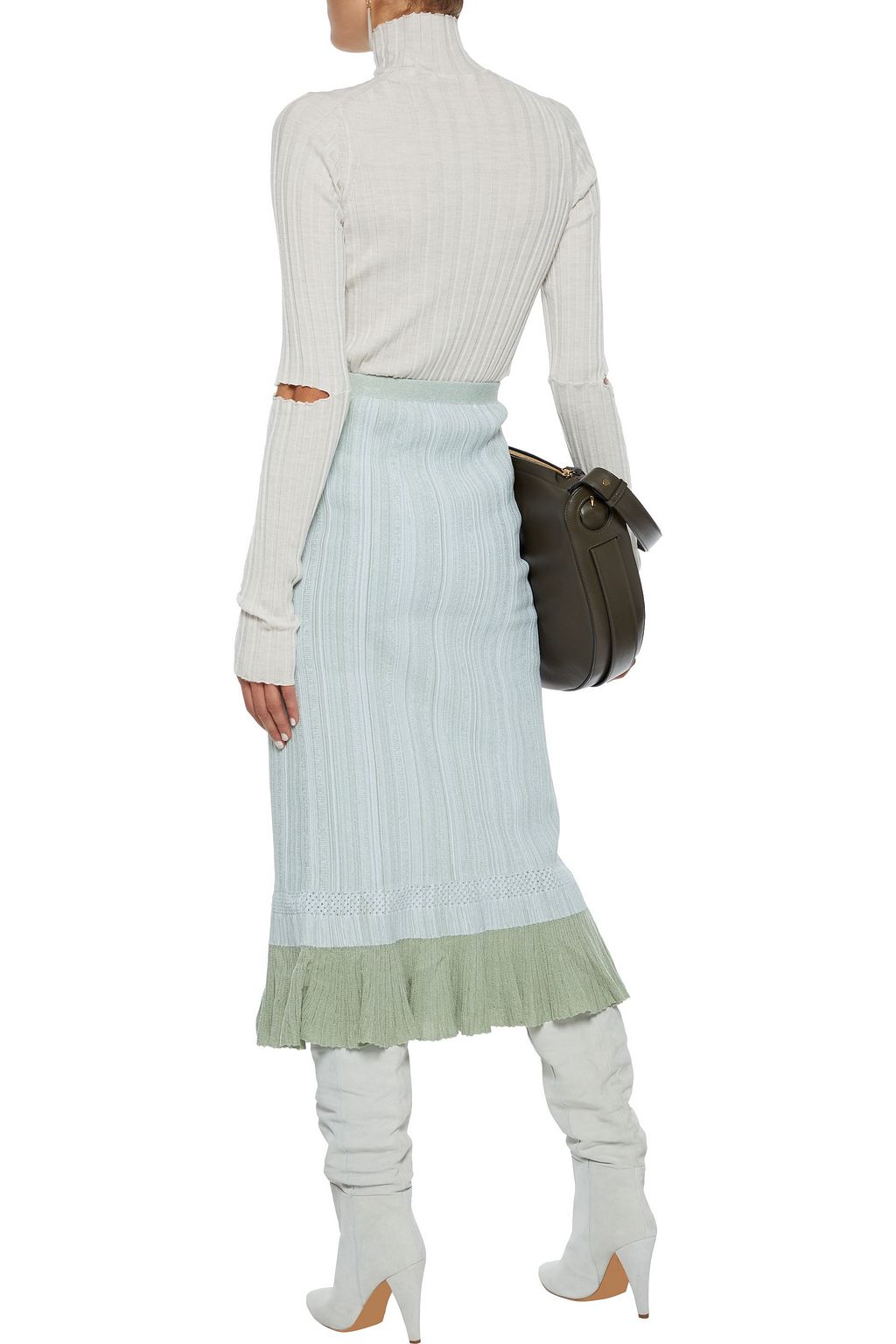 PROENZA SCHOULER Fluted two-tone ribbed-knit midi skirt
