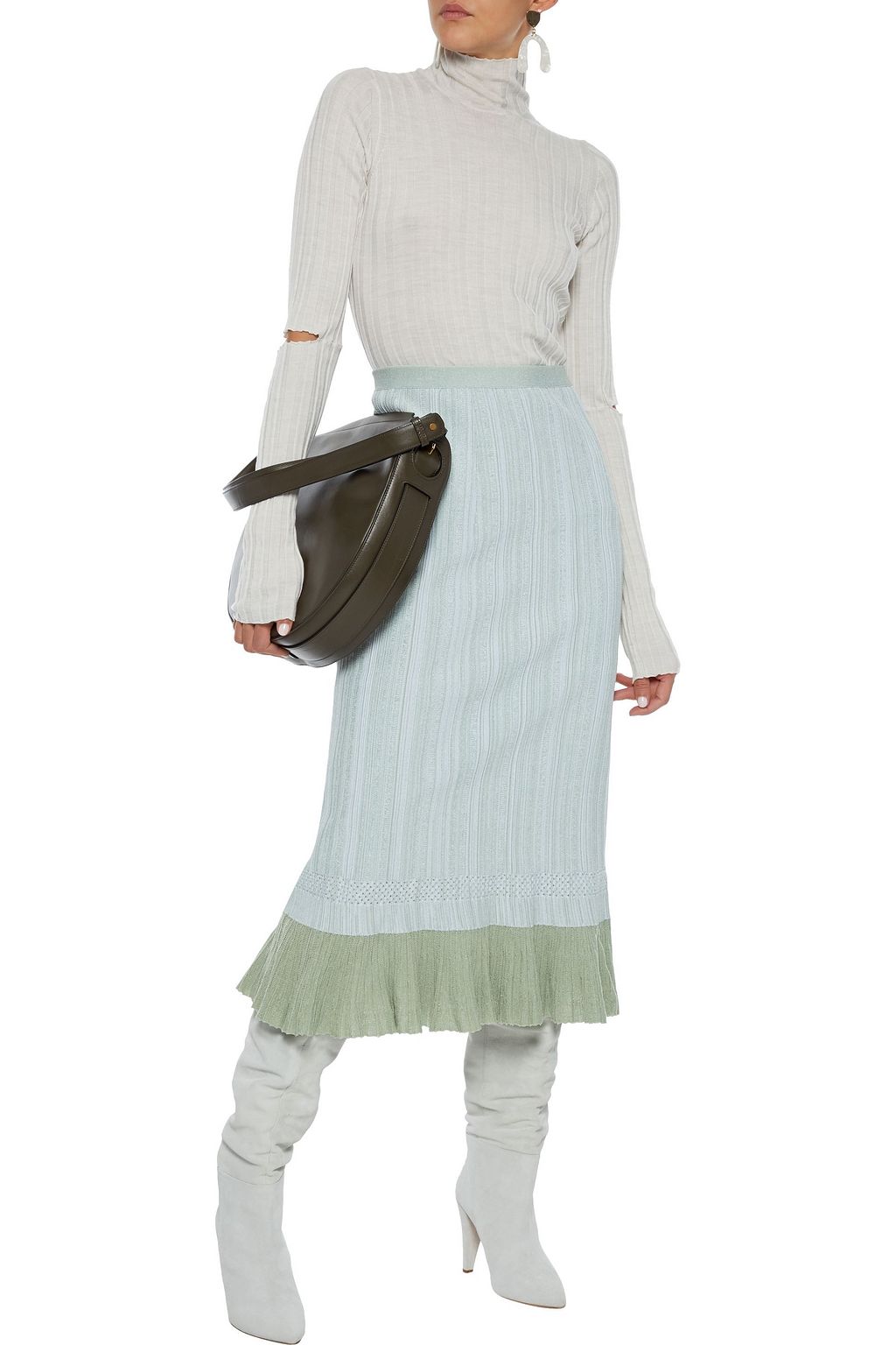 PROENZA SCHOULER Fluted two-tone ribbed-knit midi skirt