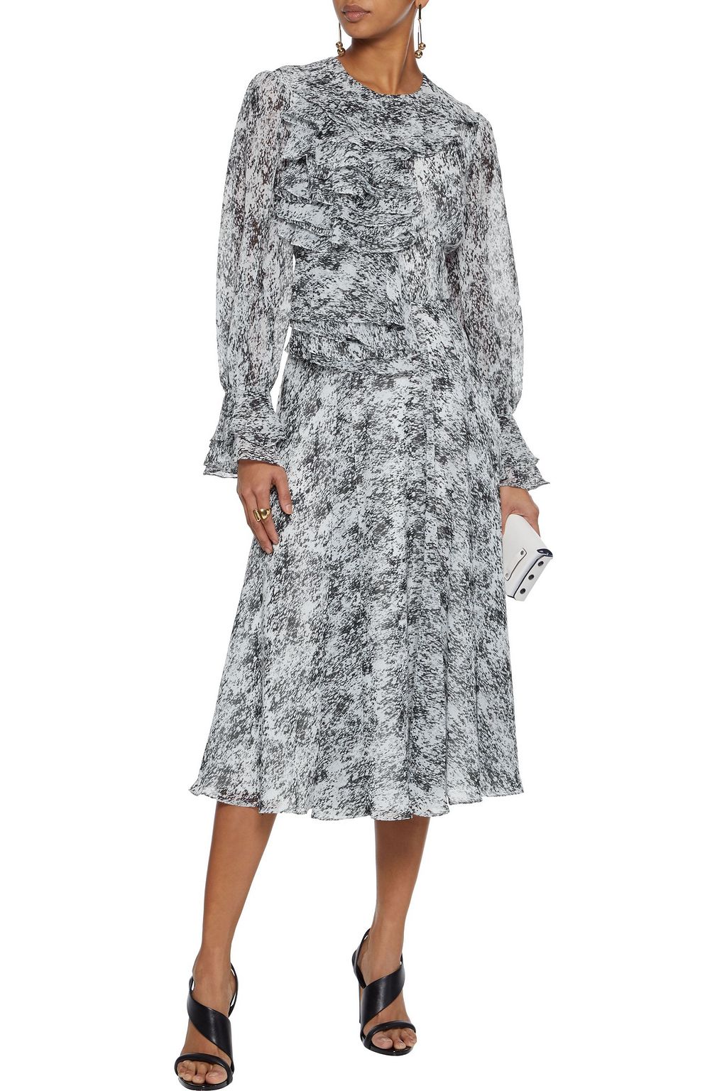 MIKAEL AGHAL Ruffled printed chiffon midi dress