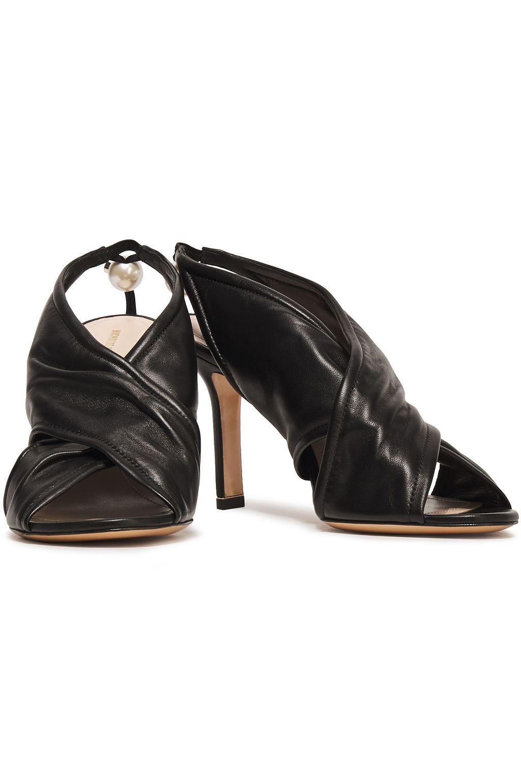 NICHOLAS KIRKWOOD Faux pearl-embellished gathered leather slingback sandals