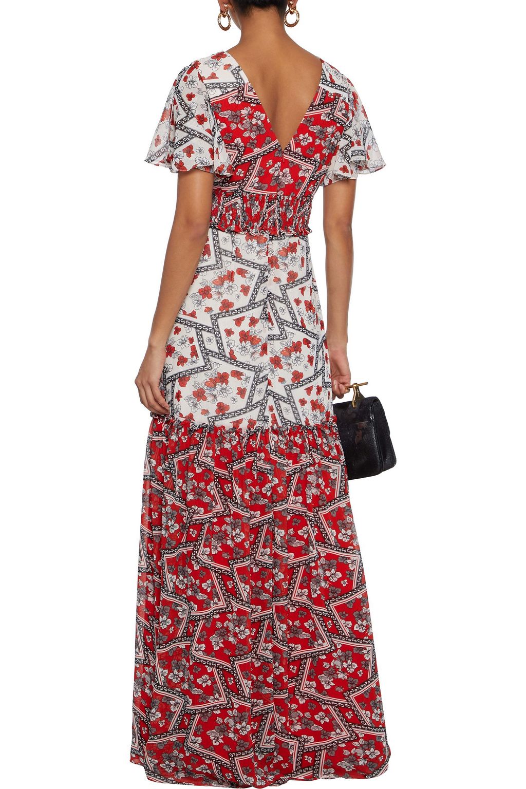 MIKAEL AGHAL Shirred pleated printed georgette maxi dress