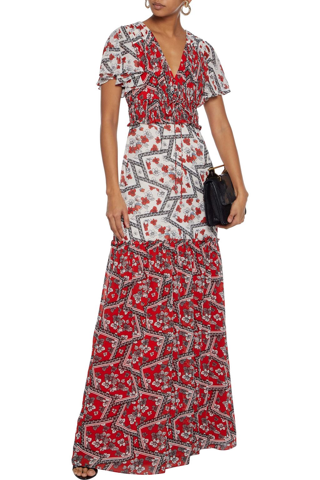 MIKAEL AGHAL Shirred pleated printed georgette maxi dress