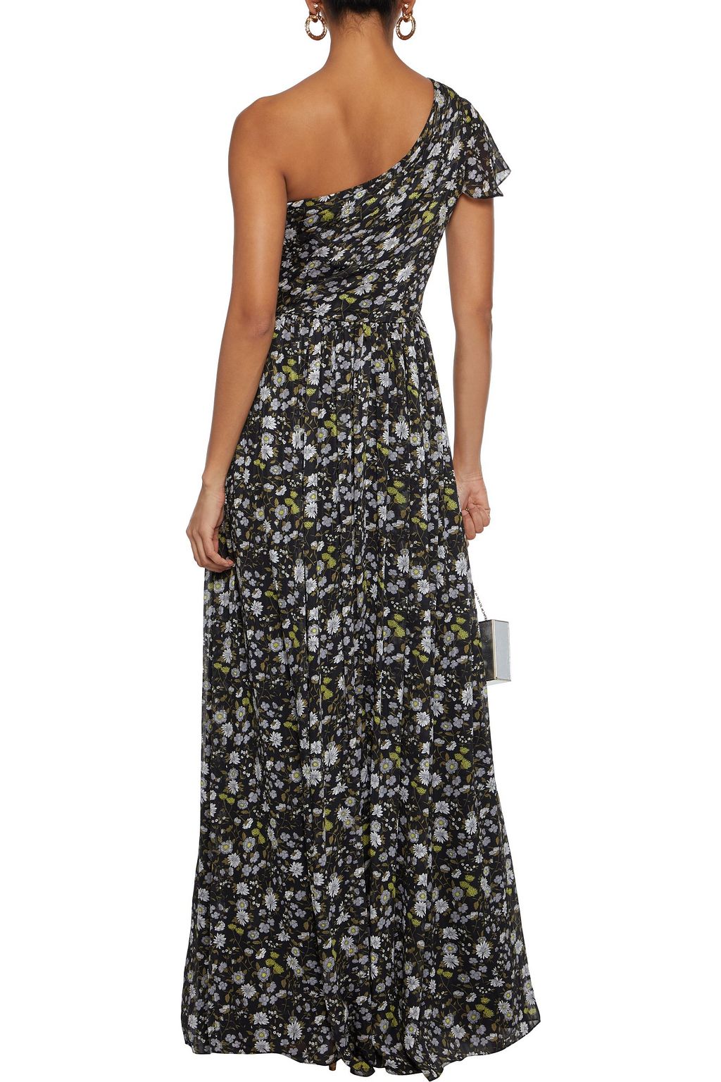 MIKAEL AGHAL One-shoulder pleated floral-print georgette gown