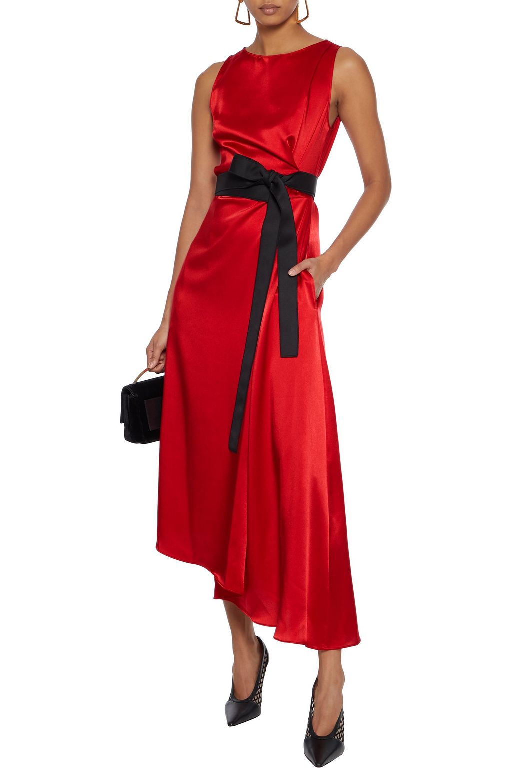 AMANDA WAKELEY Asymmetric wrap-effect satin midi dress