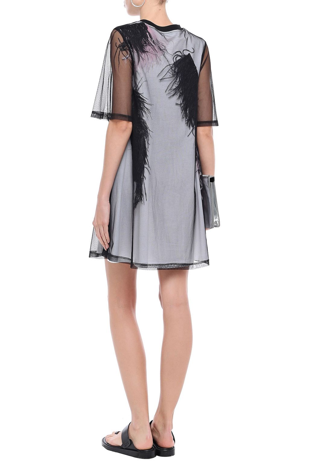 MCQ ALEXANDER MCQUEEN Layered tulle and printed cotton-jersey mini dress