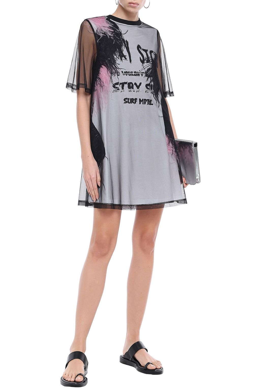 MCQ ALEXANDER MCQUEEN Layered tulle and printed cotton-jersey mini dress