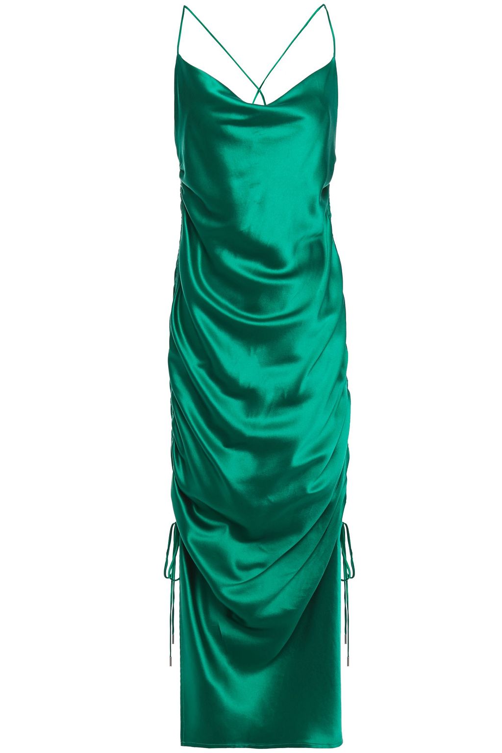 emerald satin midi dress