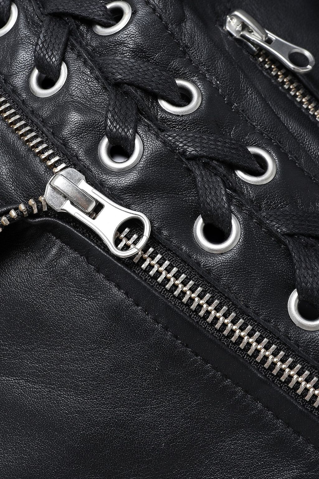 MCQ ALEXANDER MCQUEEN Cropped lace-up appliquéd leather biker jacket