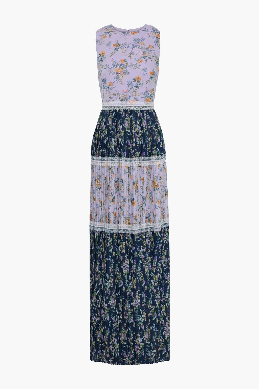 pleated floral maxi dress