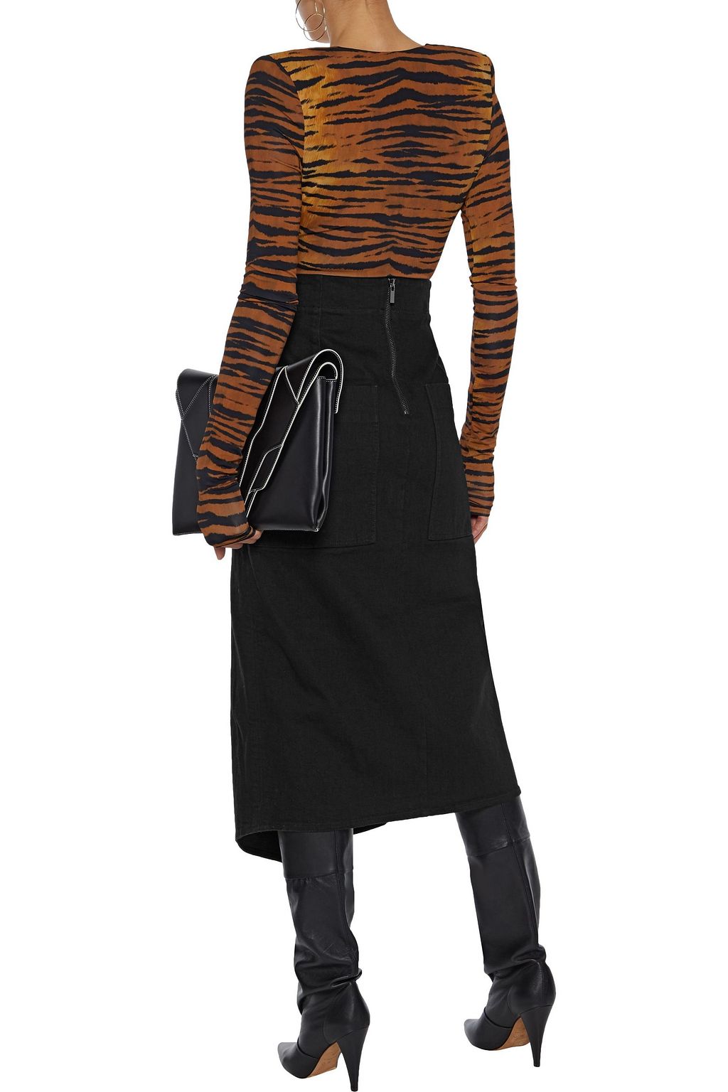TIBI Asymmetric pleated denim skirt