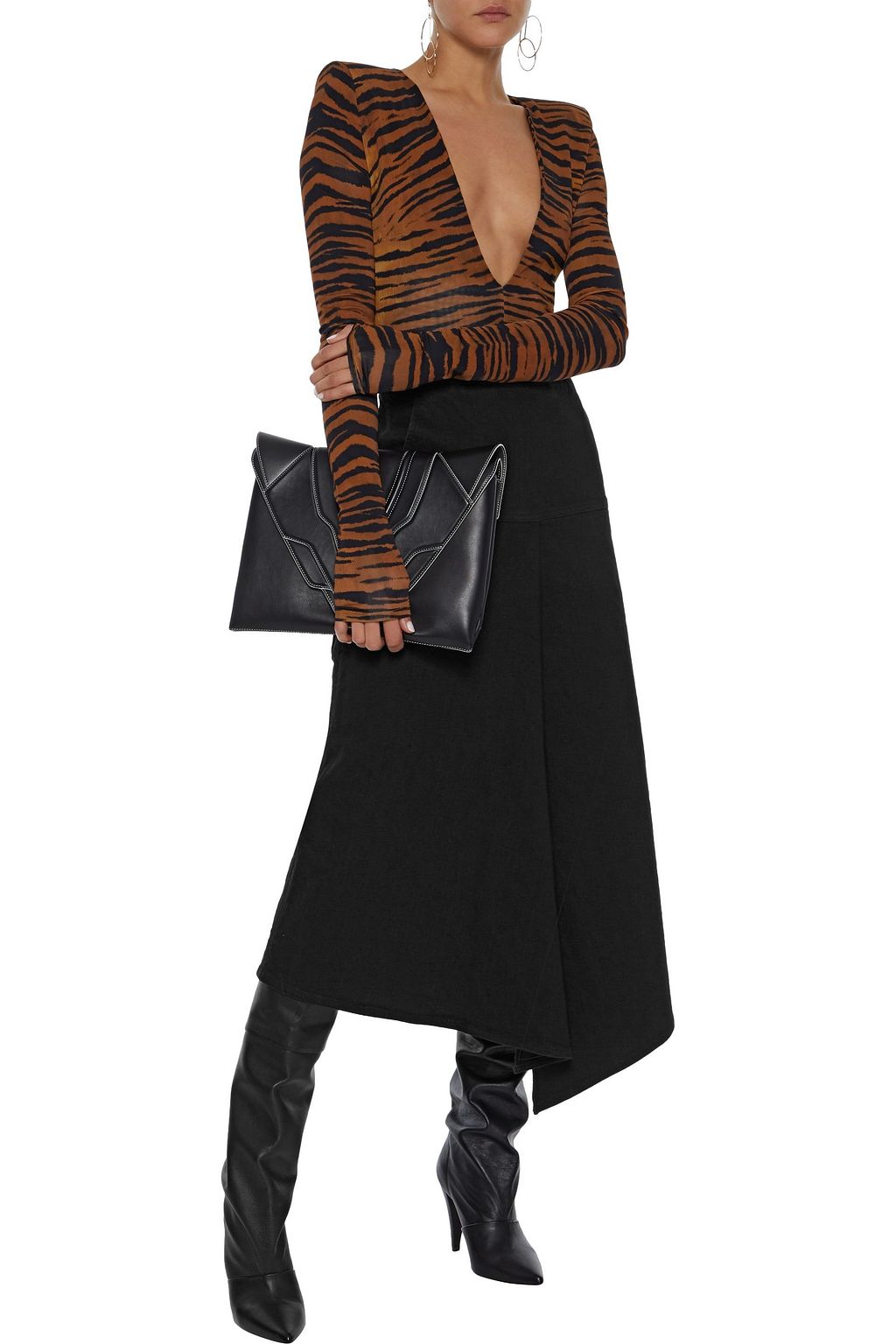 TIBI Asymmetric pleated denim skirt