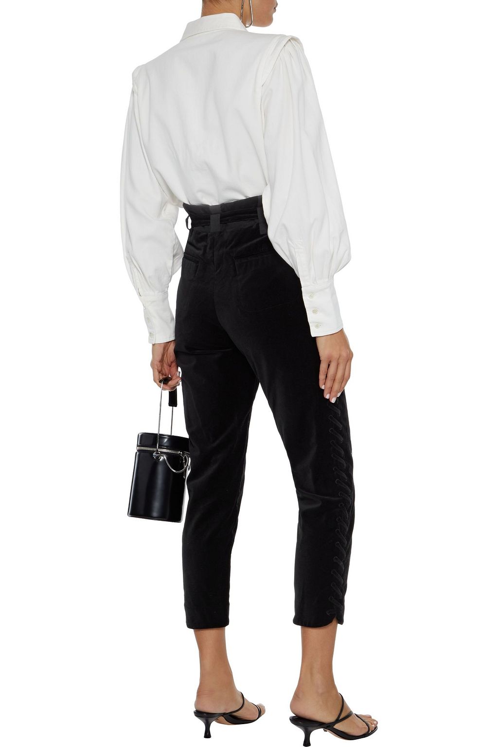 IRO Cropped lace-up velvet slim-leg pants