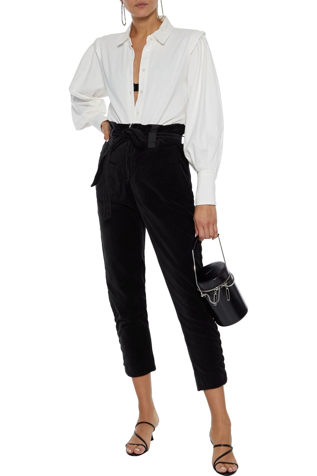 IRO Cropped lace-up velvet slim-leg pants