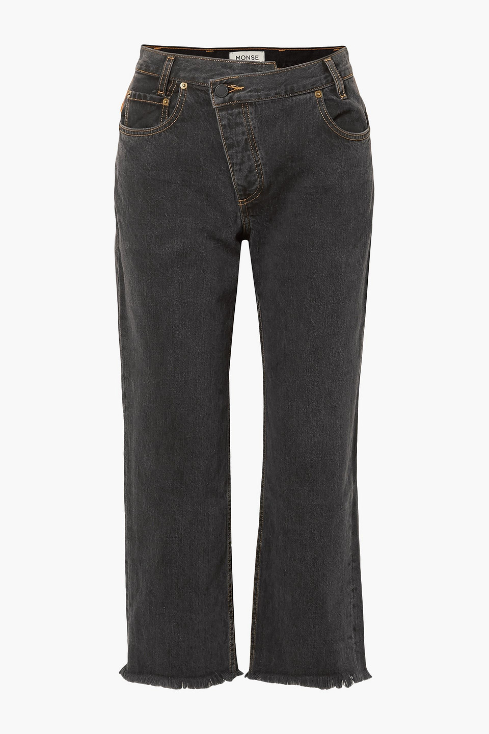monse - cropped printed leather-trimmed boyfriend jeans - gray - us 2