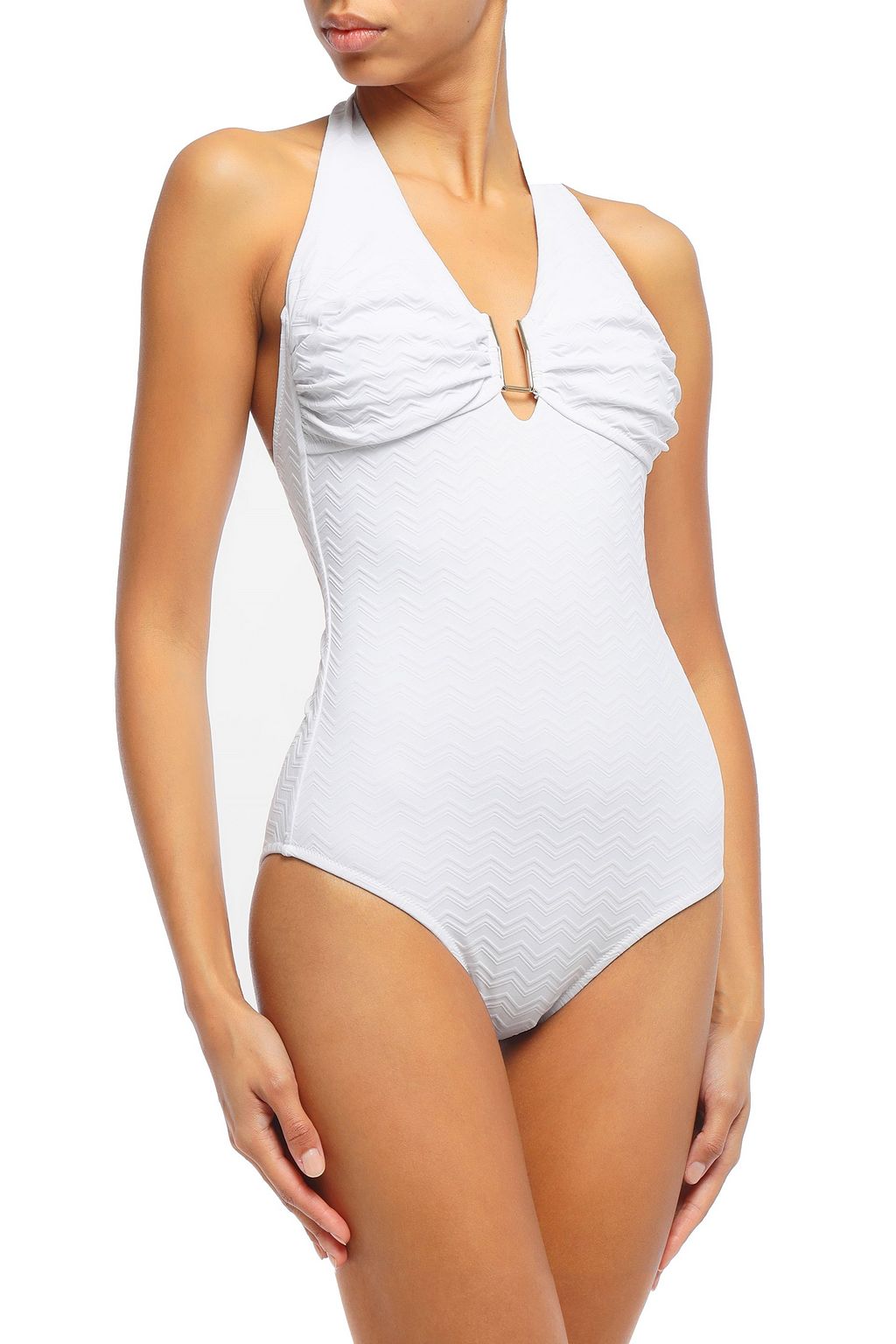 MELISSA ODABASH Tampa ruched stretch-jacquard halterneck swimsuit