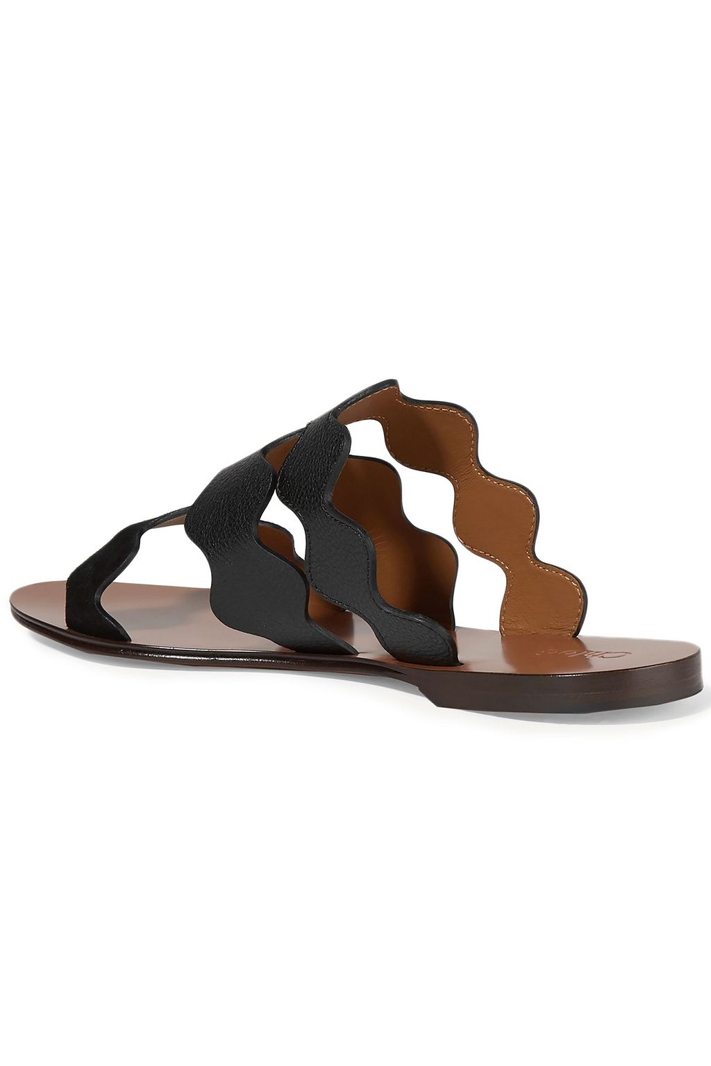 CHLOÉ Lauren scalloped leather and suede sandals