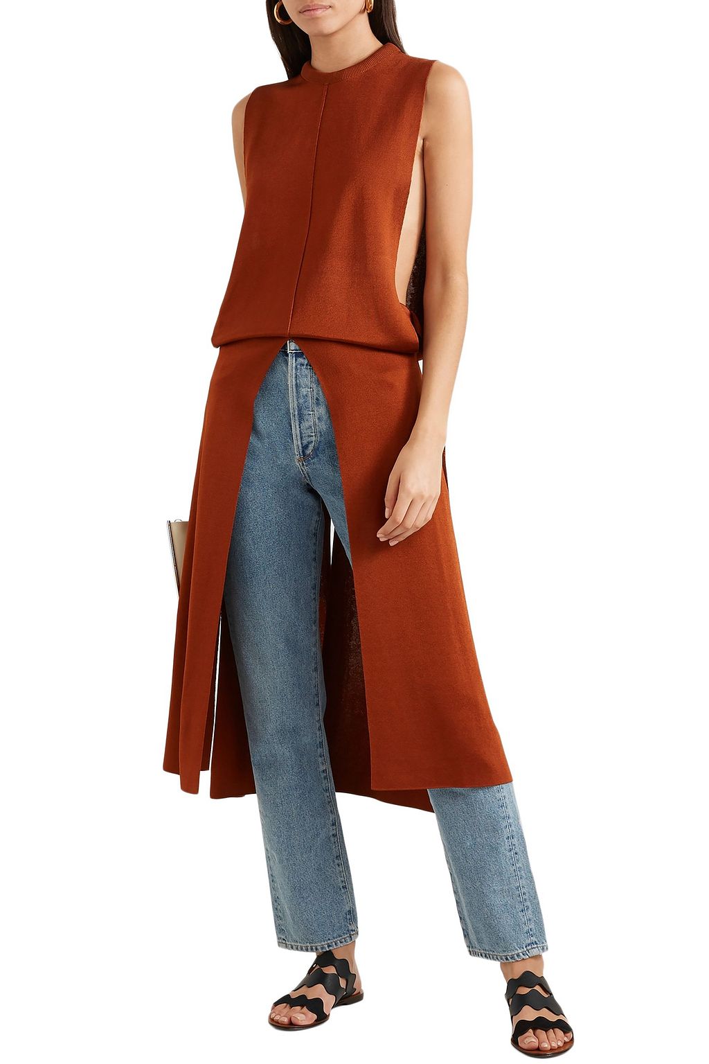 CHLOÉ Lauren scalloped leather and suede sandals