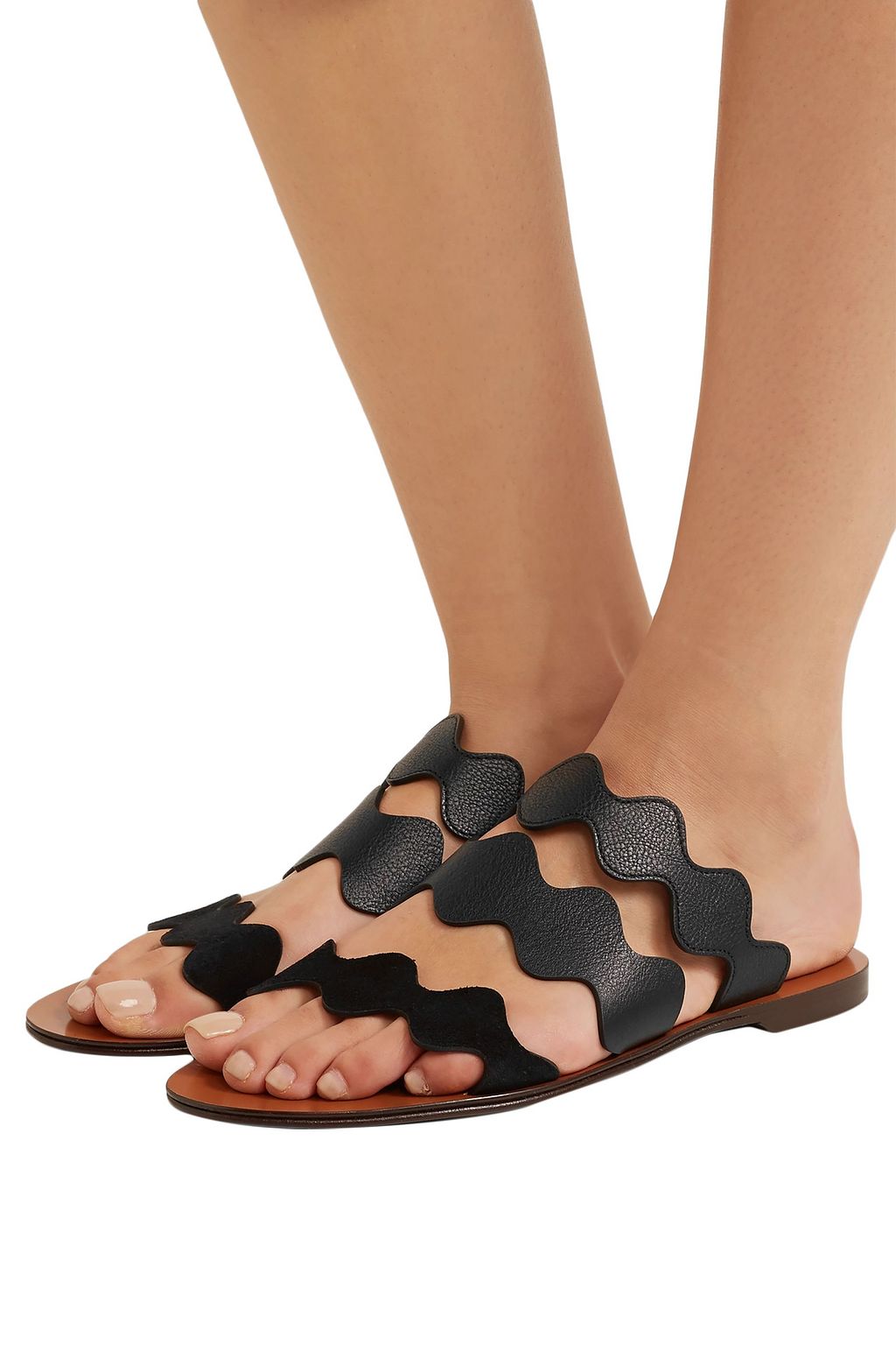 CHLOÉ Lauren scalloped leather and suede sandals