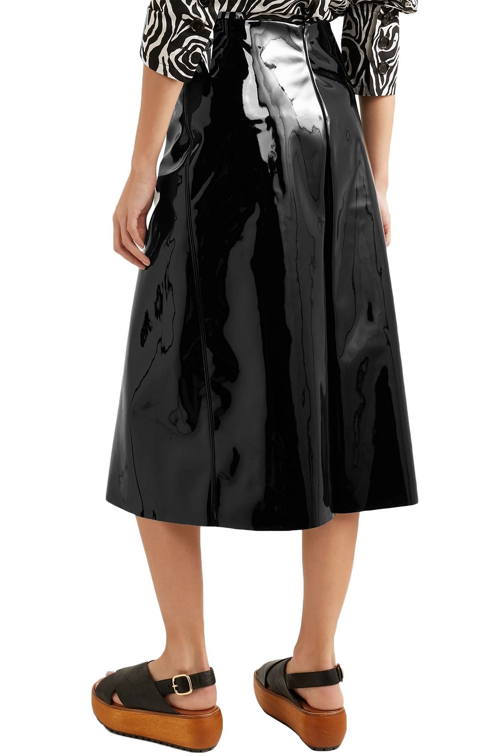 MARNI Faux patent-leather midi skirt