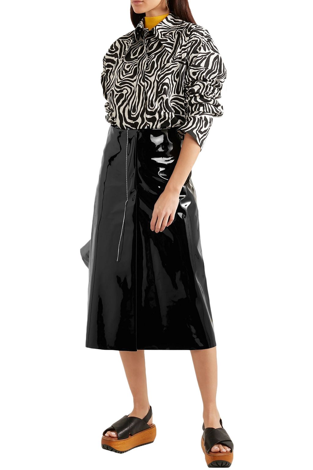 MARNI Faux patent-leather midi skirt