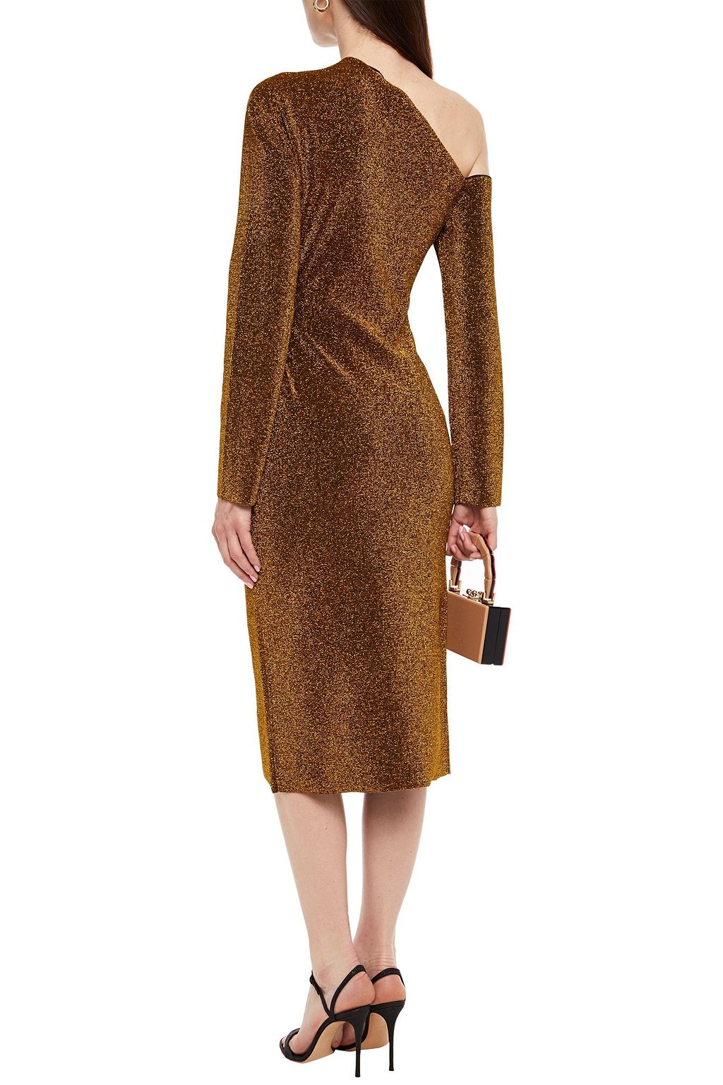 SOLACE LONDON Santo off-the-shoulder metallic stretch-ponte midi dress
