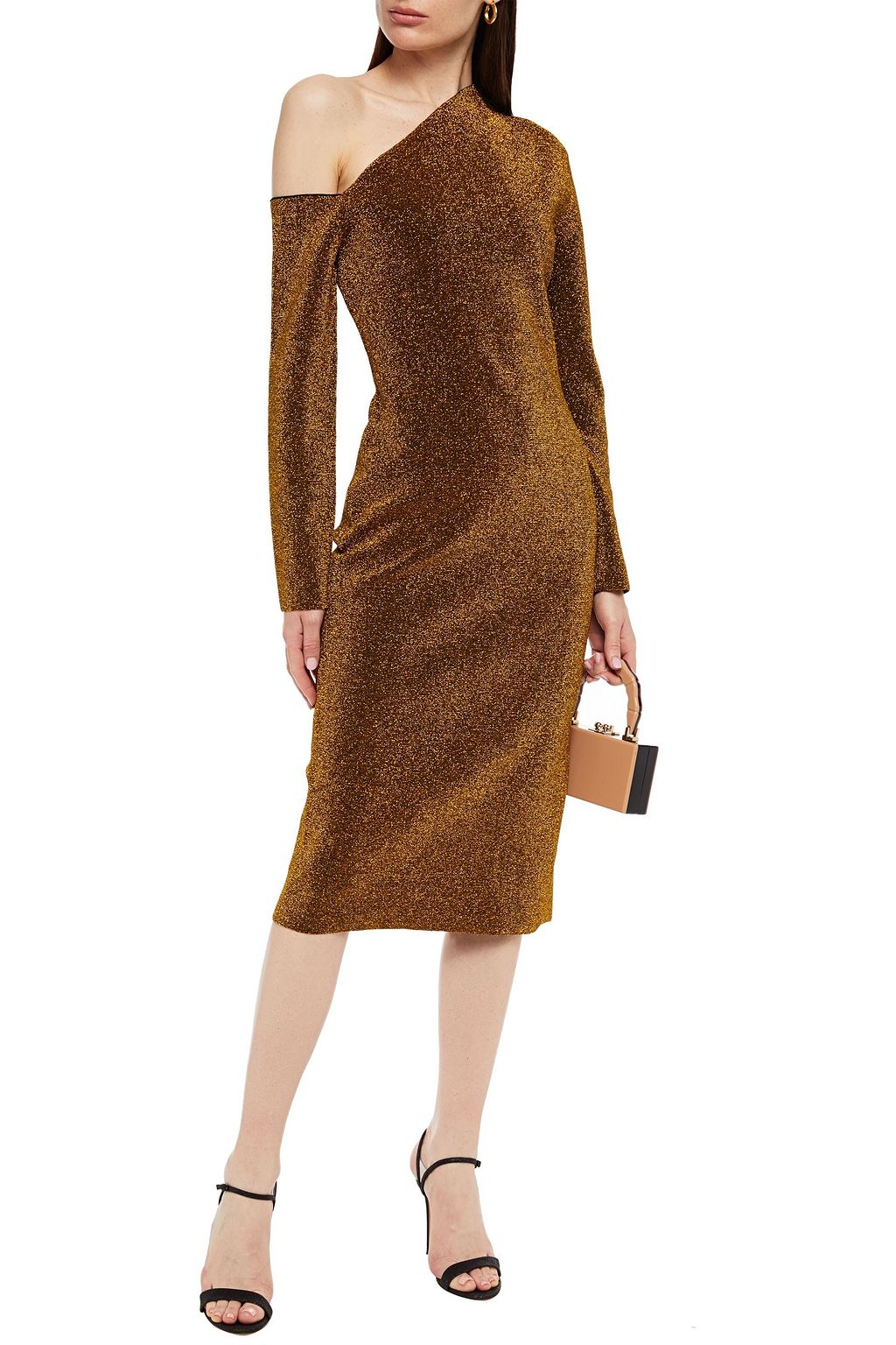 SOLACE LONDON Santo off-the-shoulder metallic stretch-ponte midi dress