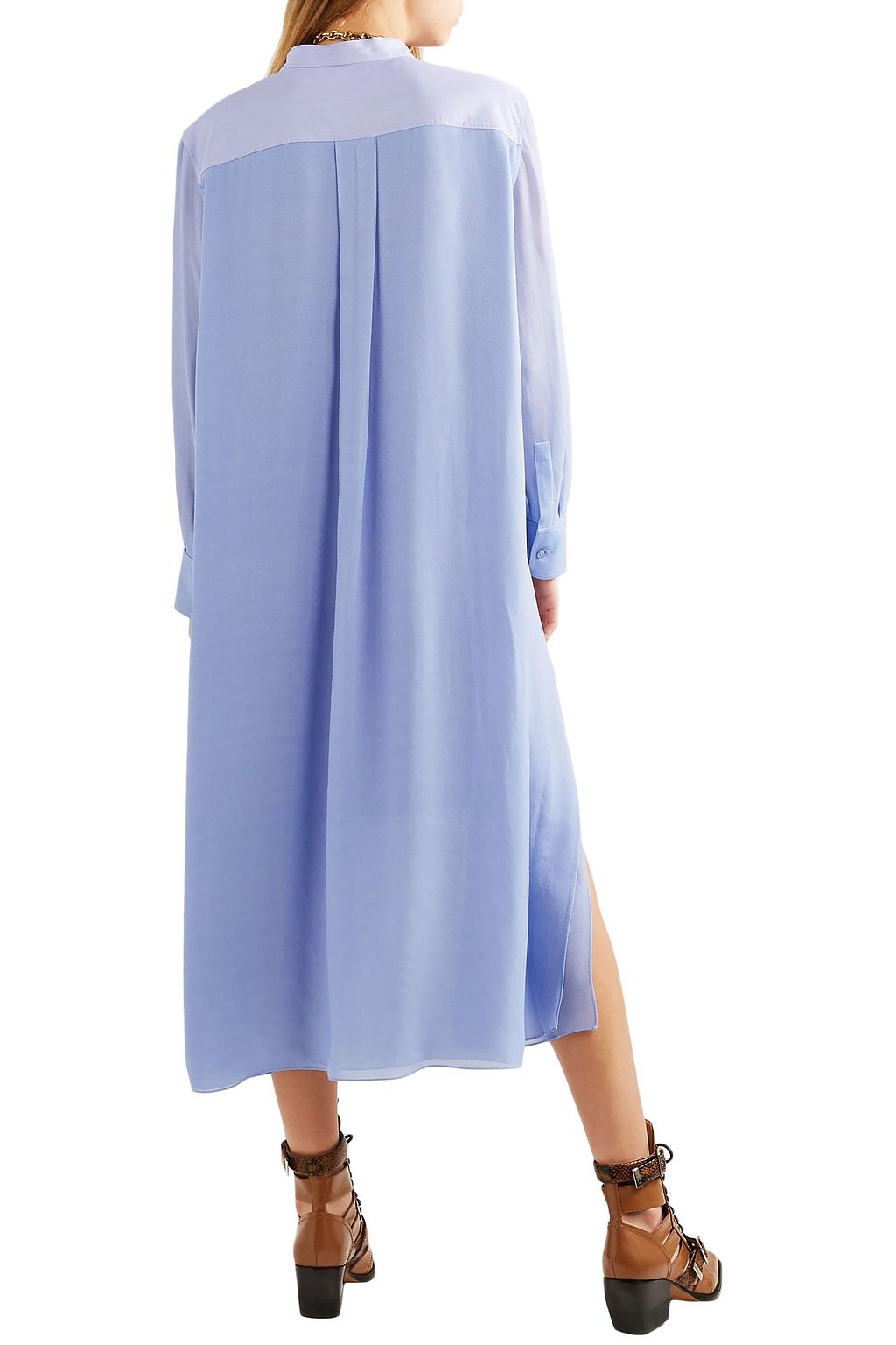 CHLOÉ Asymmetric two-tone cotton-poplin and crepe de chine midi dress
