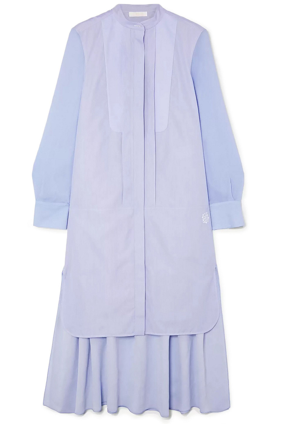 Chloé Asymmetric two-tone cotton-poplin and crepe de chine midi dress