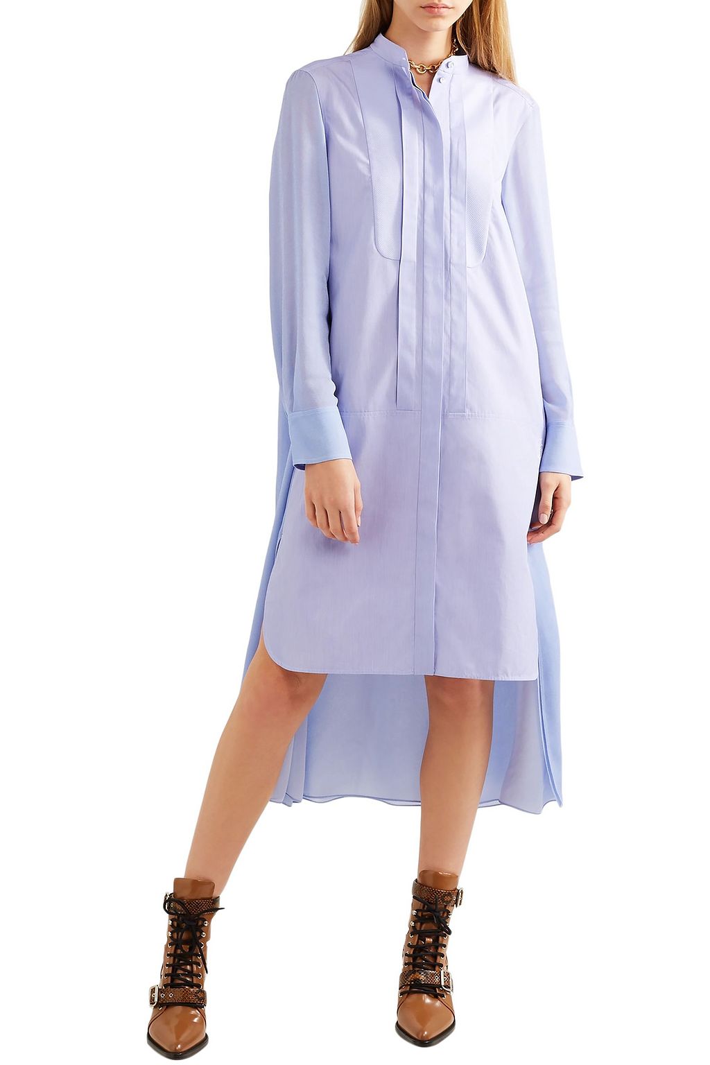 CHLOÉ Asymmetric two-tone cotton-poplin and crepe de chine midi dress