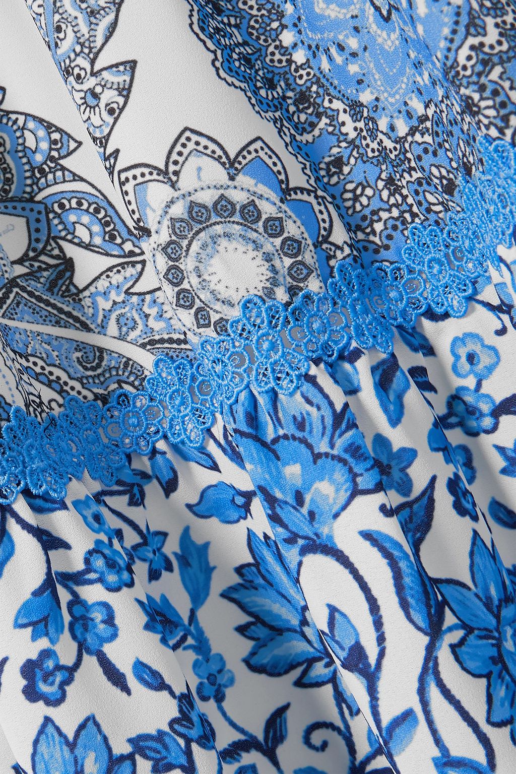 ALICE + OLIVIA Lace-trimmed floral-print crepe de chine maxi skirt