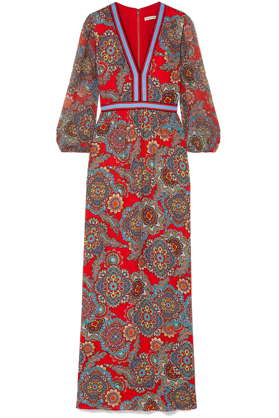 Alice + Olivia Woman Jaida Printed Crepe And Plissé-chiffon Maxi Dress Red Size 0
