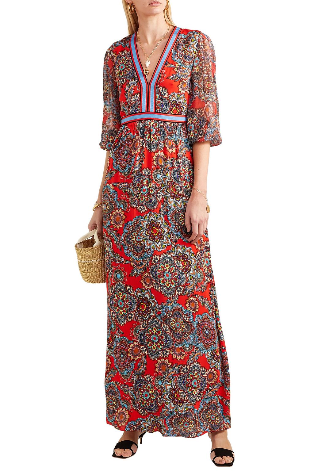 ALICE + OLIVIA Jaida printed crepe and plissé-chiffon maxi dress