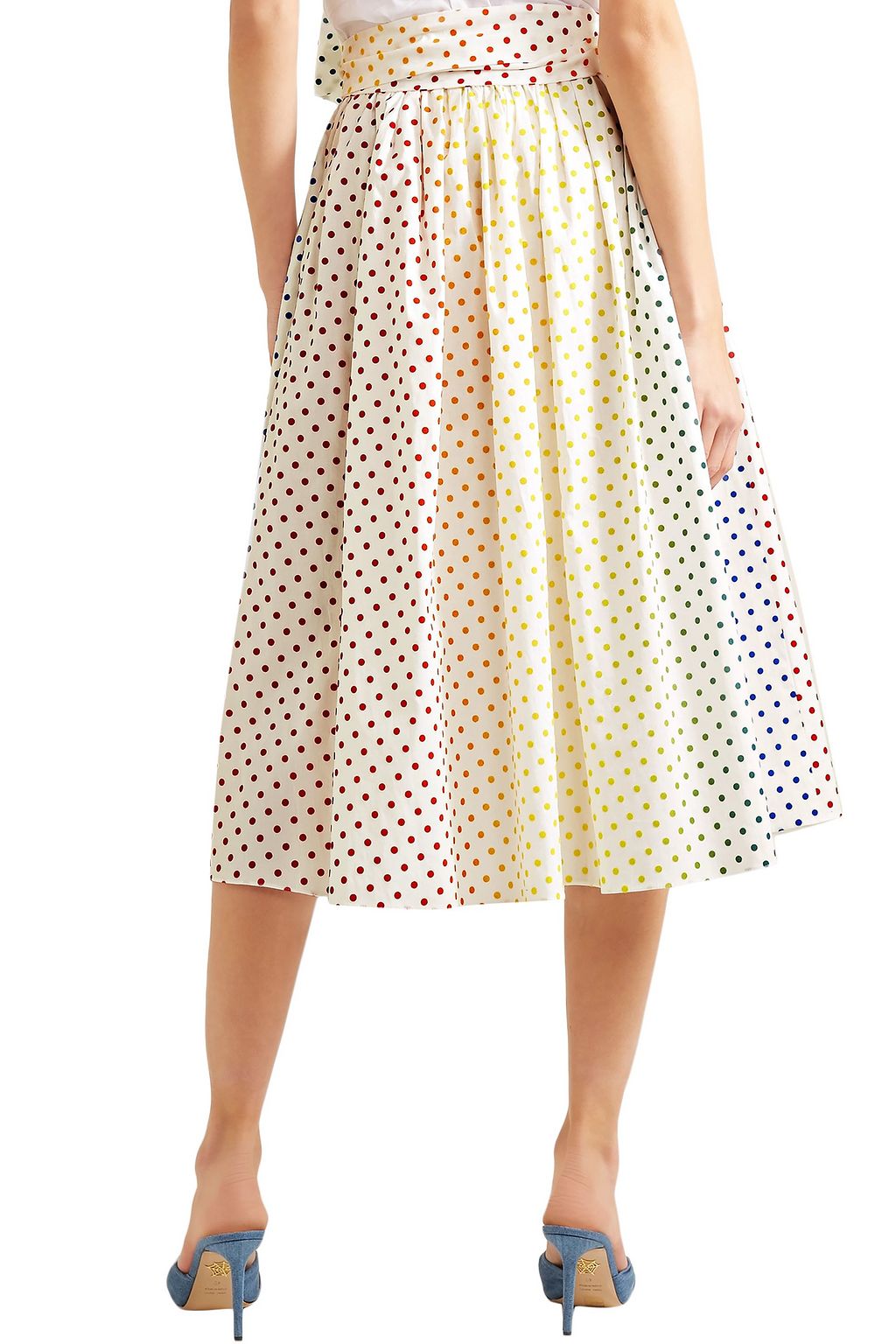 ROSIE ASSOULIN Polka-dot flocked cotton-blend poplin midi skirt