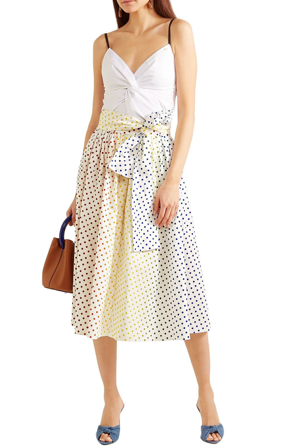 ROSIE ASSOULIN Polka-dot flocked cotton-blend poplin midi skirt