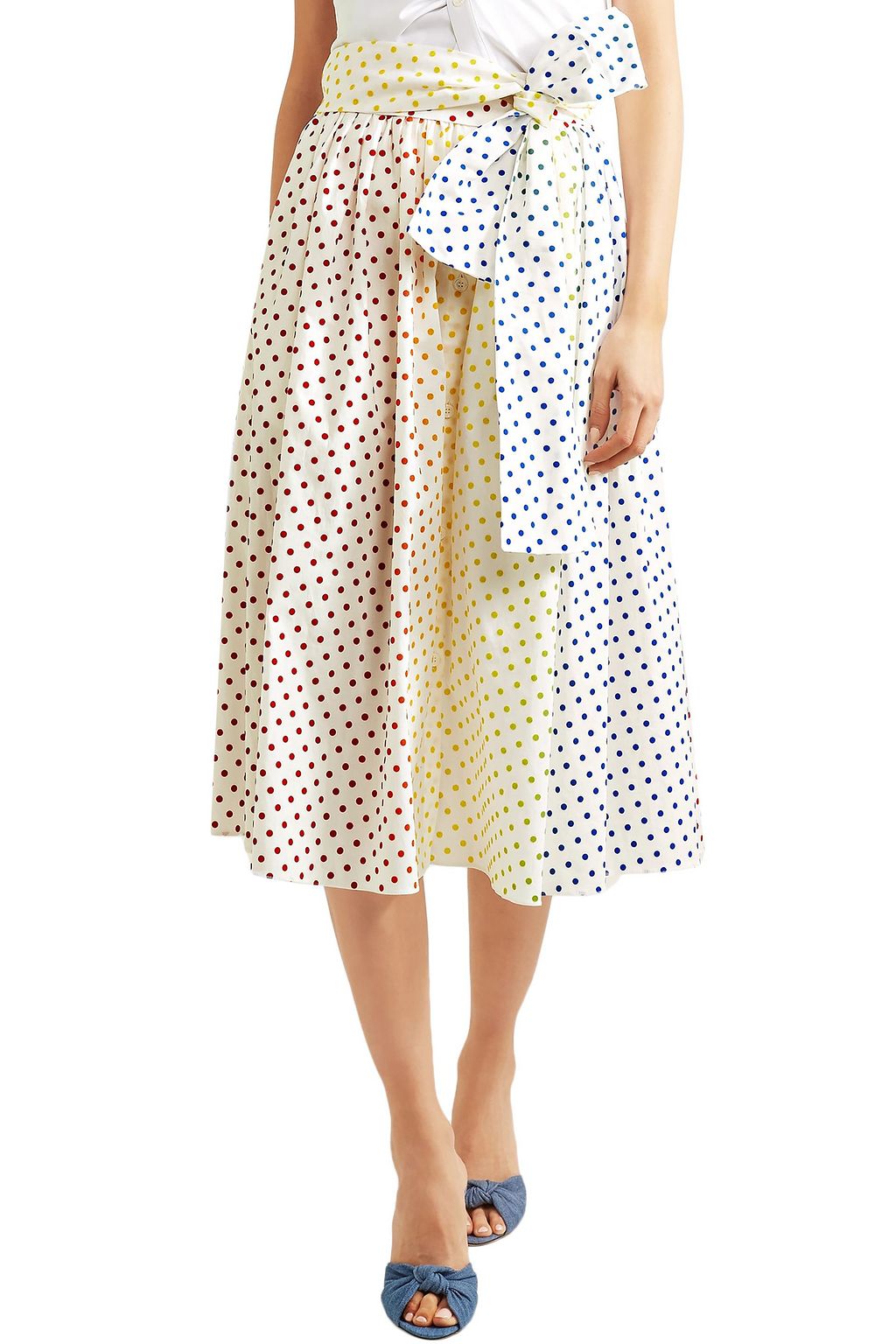 ROSIE ASSOULIN Polka-dot flocked cotton-blend poplin midi skirt