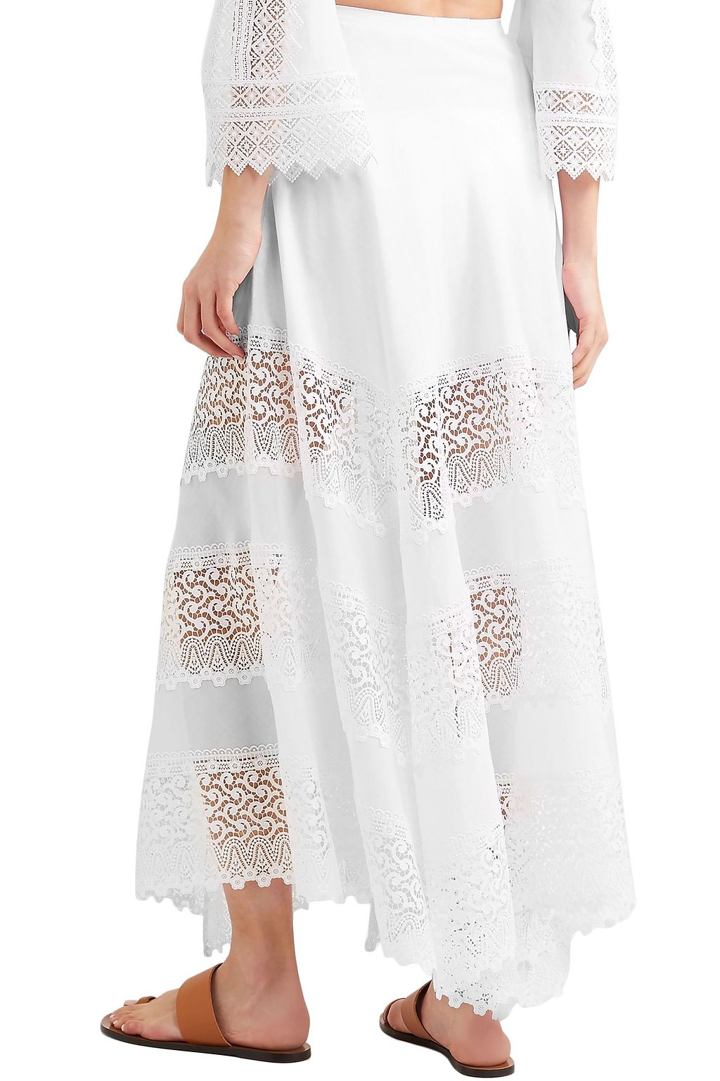 CHARO RUIZ IBIZA Ula guipure lace-paneled cotton-blend midi skirt
