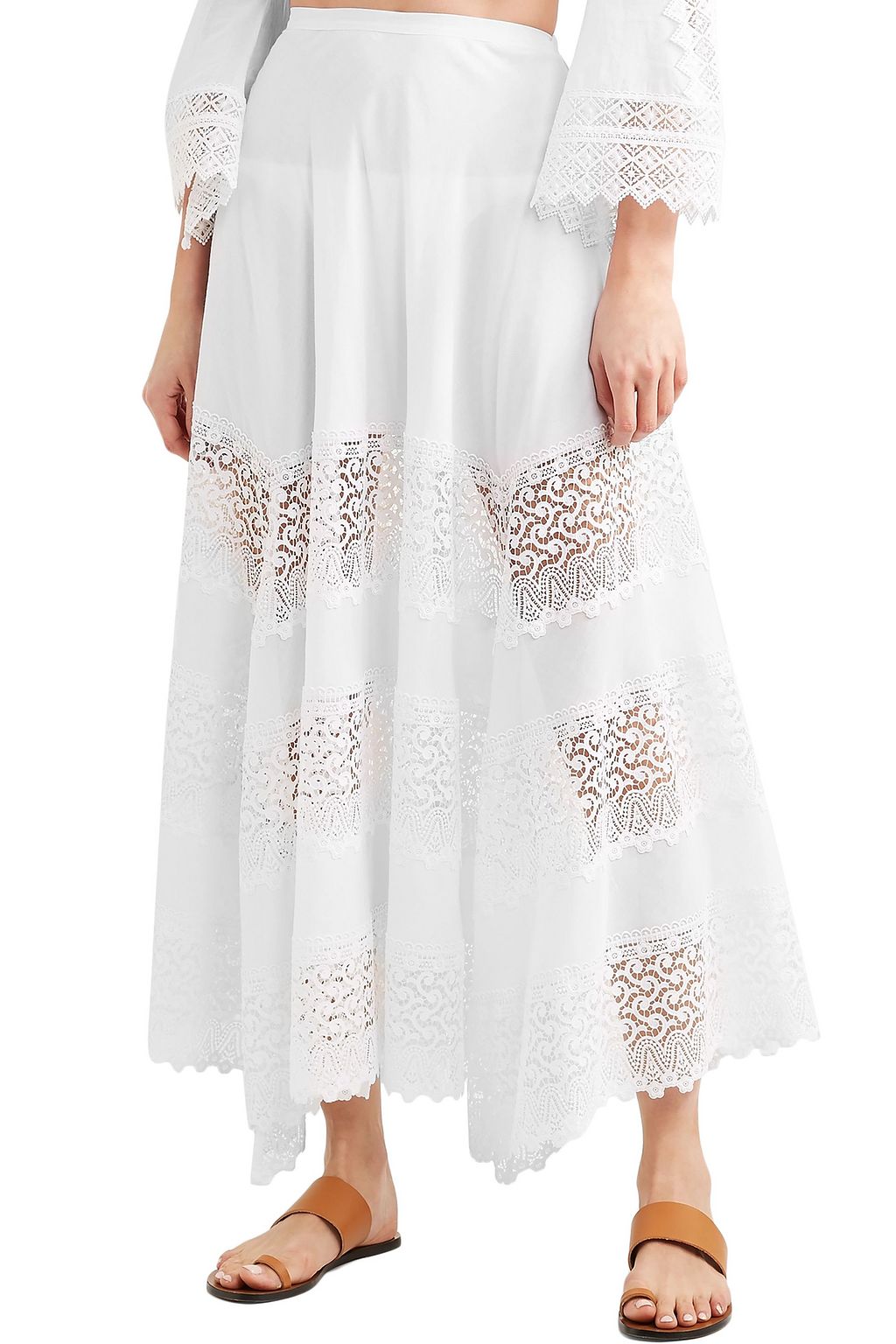 CHARO RUIZ IBIZA Ula guipure lace-paneled cotton-blend midi skirt